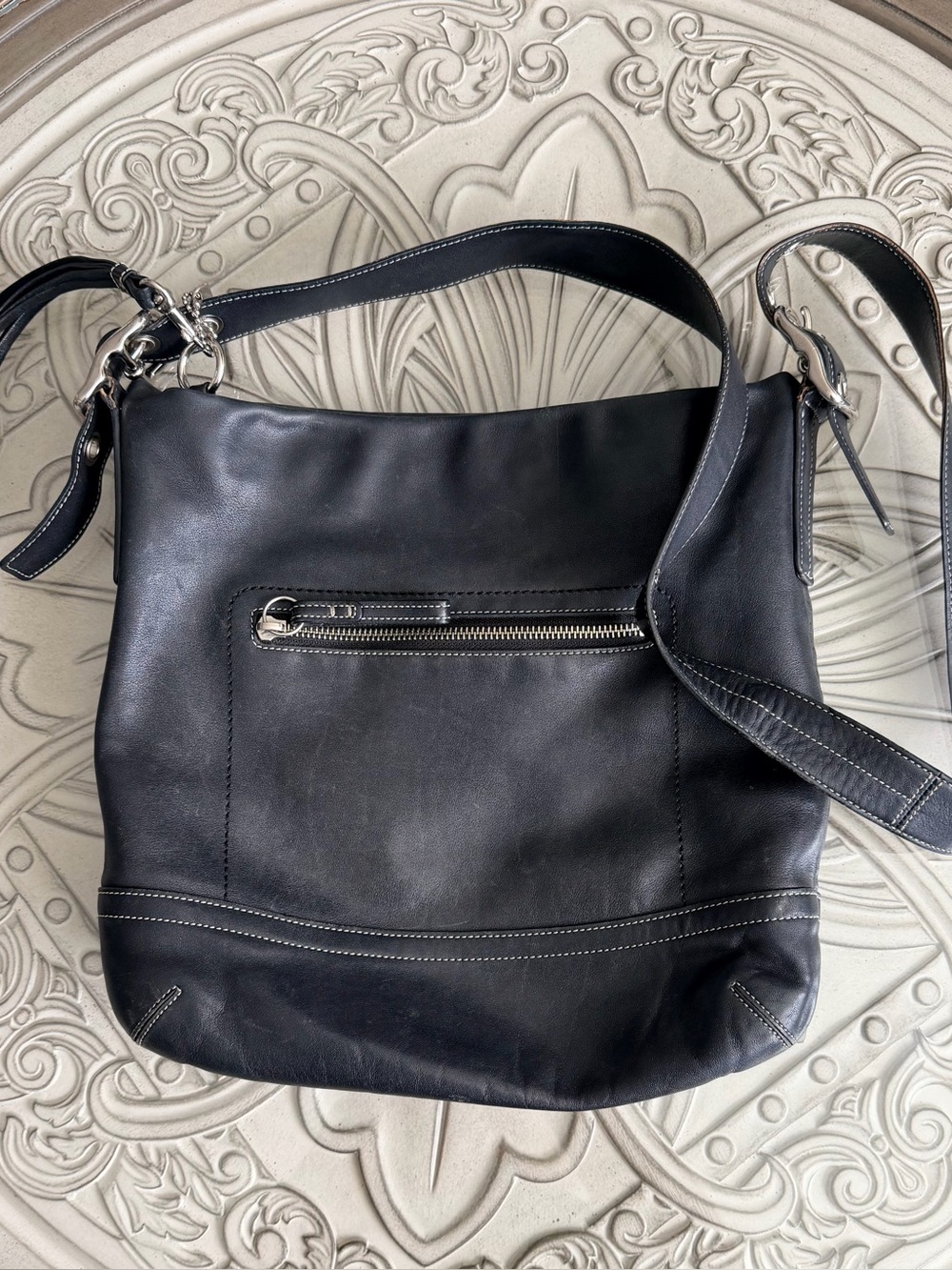 Coach Black Leather Crossbody with Silver Hardware